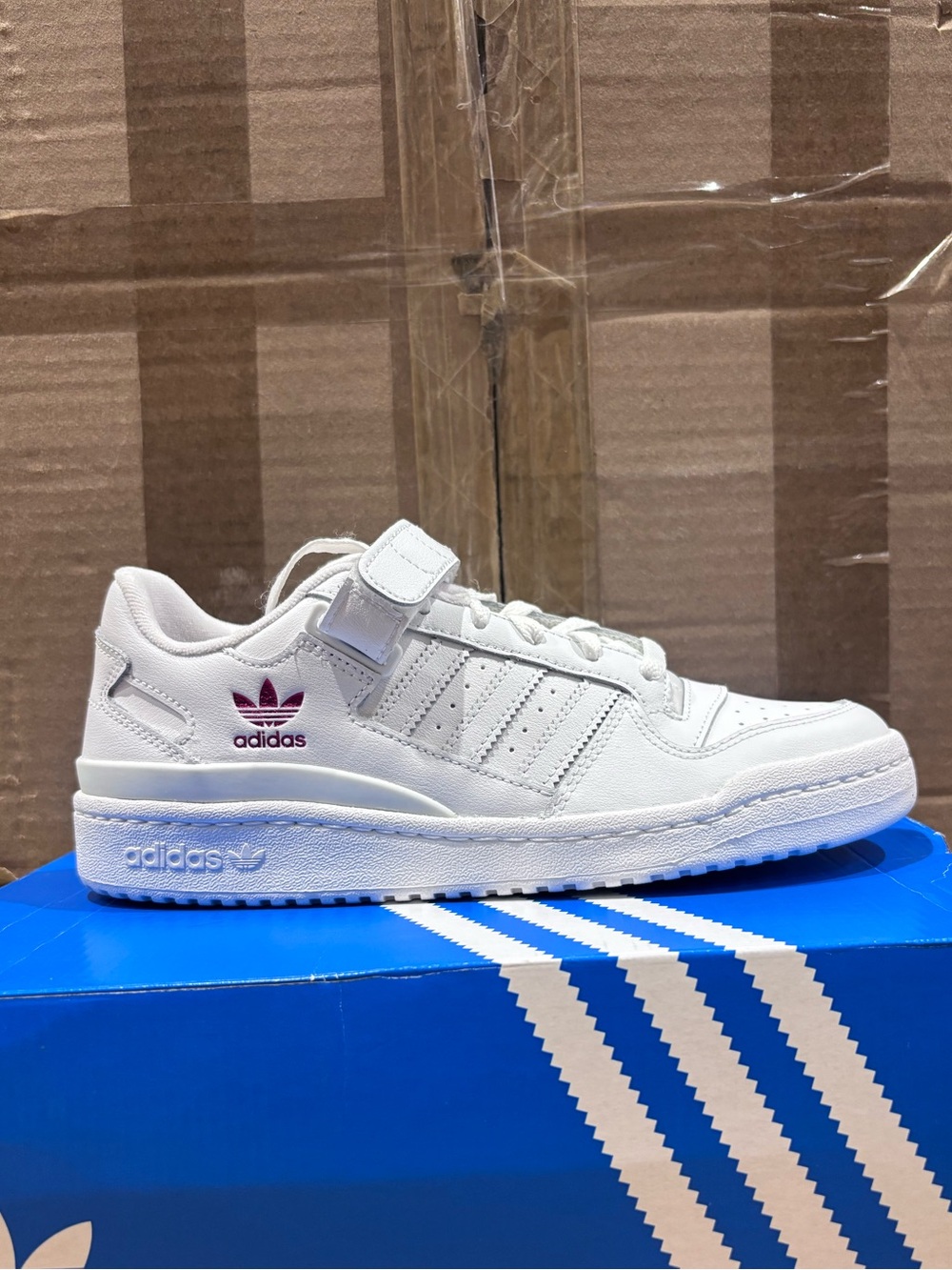 Adidas White Low-Top Sneaker with Purple Logo Accent